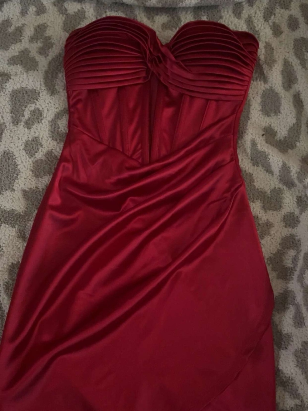 Strapless Red Satin Evening Dress